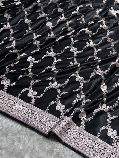 Black Shades Banarasi With Floral Border Mashru Silk Saree MSM-127
