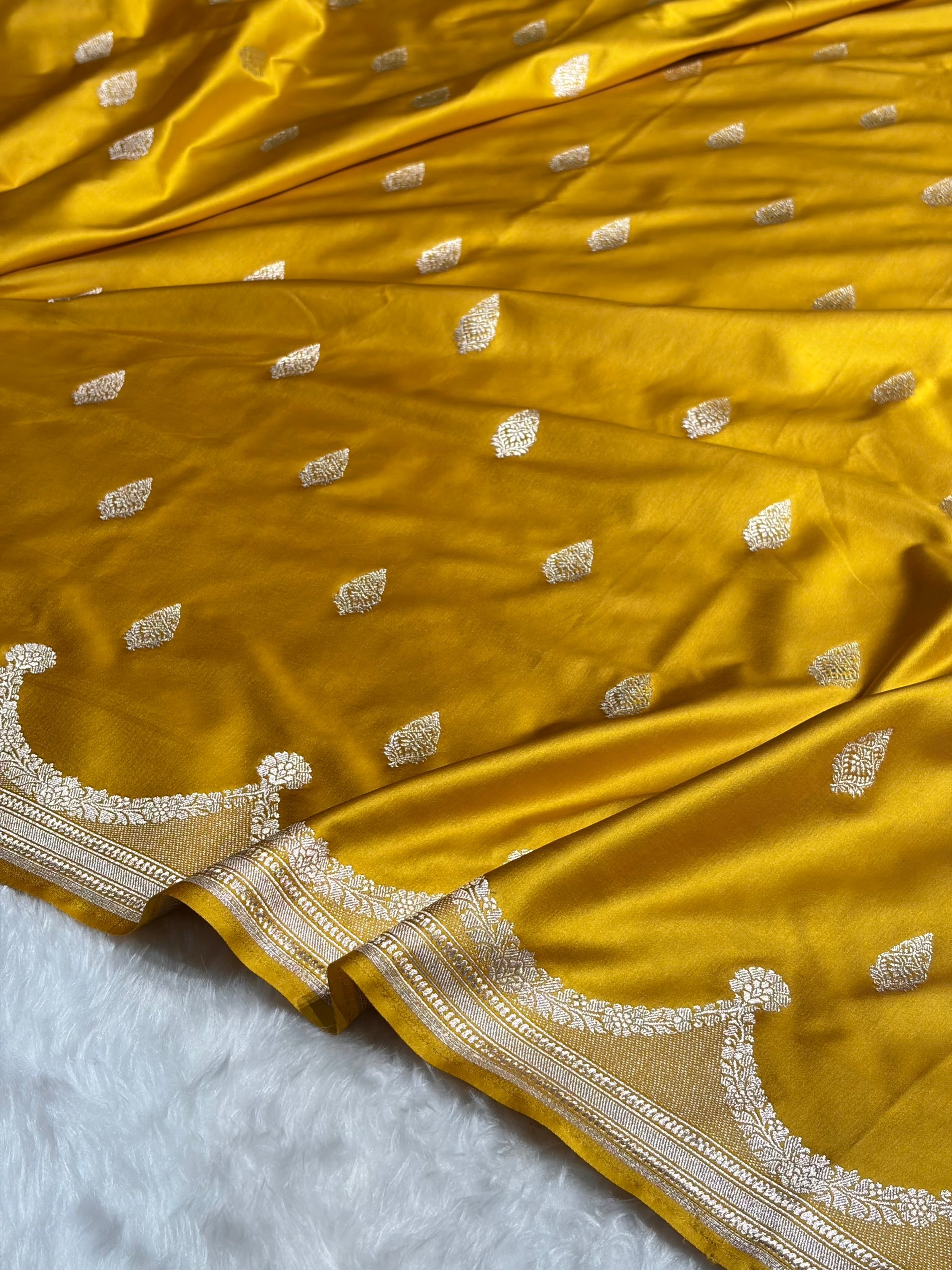 Mustard Gold Shades Scallop Mashru Silk Saree MS20