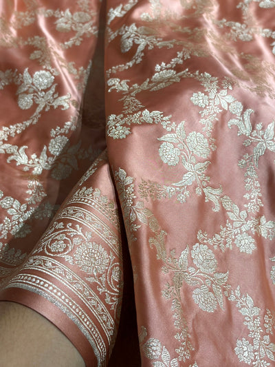 Peach Shades Banarasi With Floral Jaal Pattern Mashru Silk Saree MSM-130