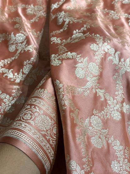 Peach Shades Banarasi With Floral Jaal Pattern Mashru Silk Saree MSM-130