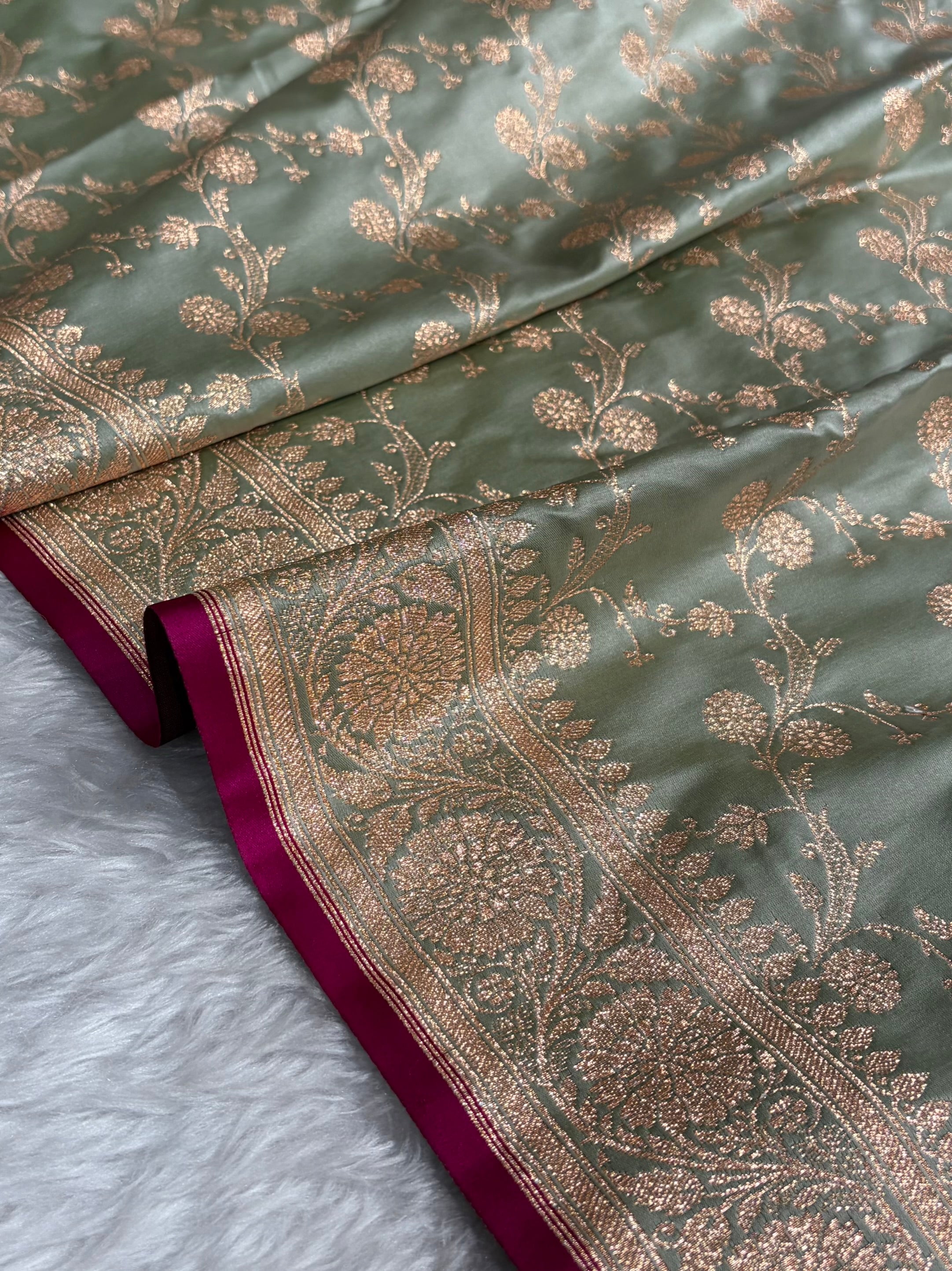Bananas Pista Cross Satin Katan Silk Saree SK17