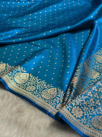Ultra Light Weight Satin Silk Boota in Firozi Shades SS31