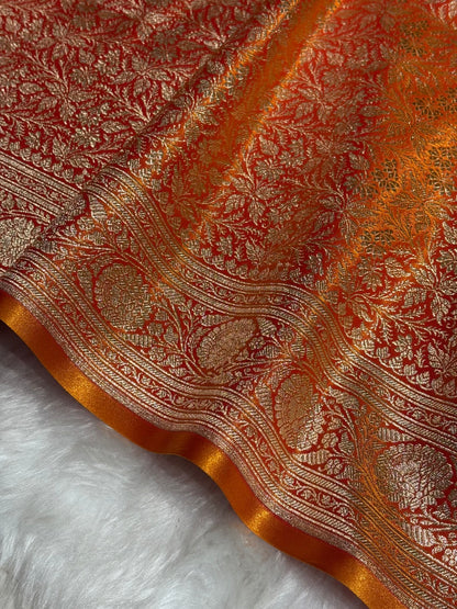 Fire Gold Shades Brocket Satin Silk Saree Banarasi Saree Shades SS30