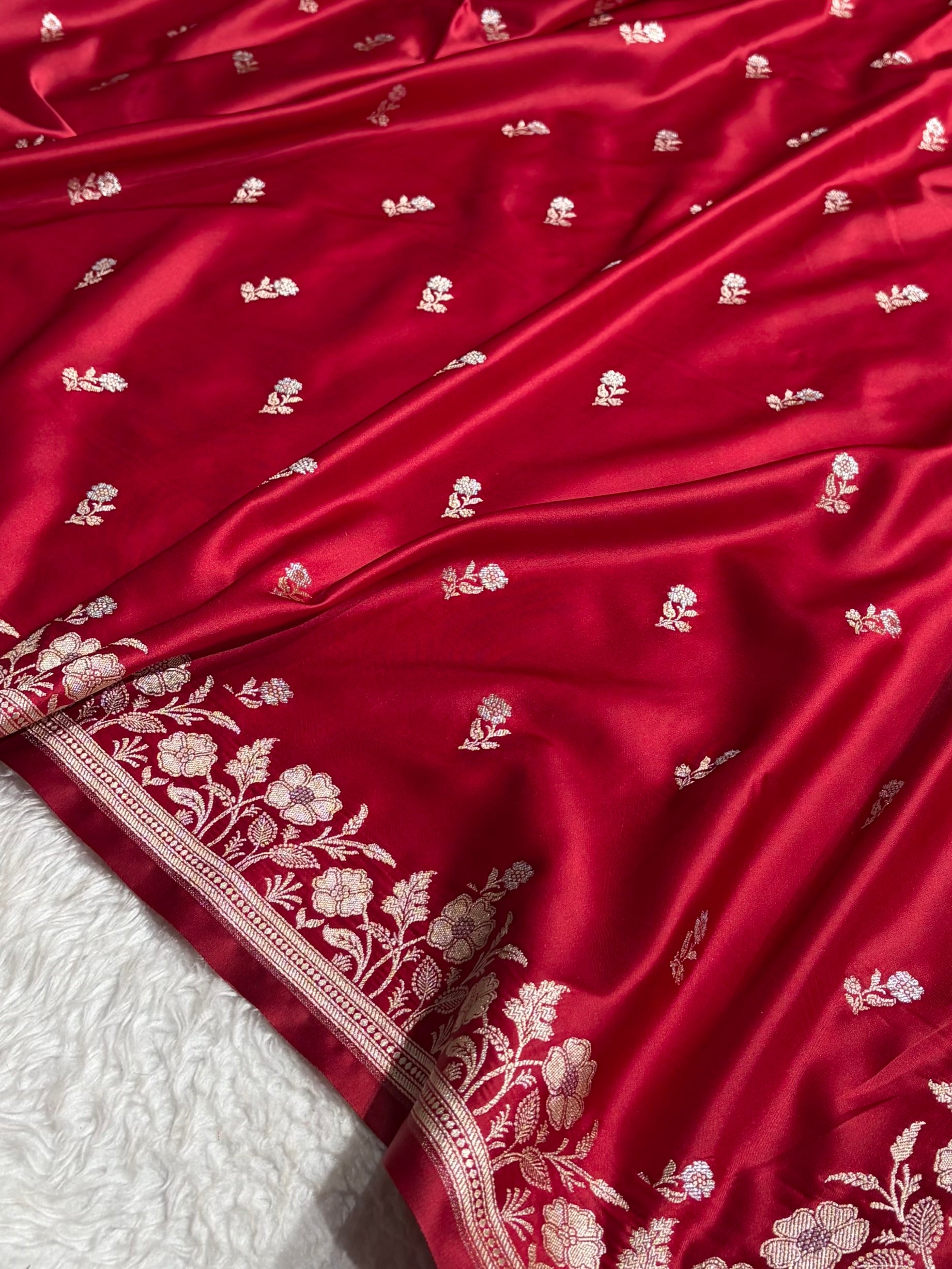 Maroon Boota With Floral Border Mashru Silk Saree MSM-86