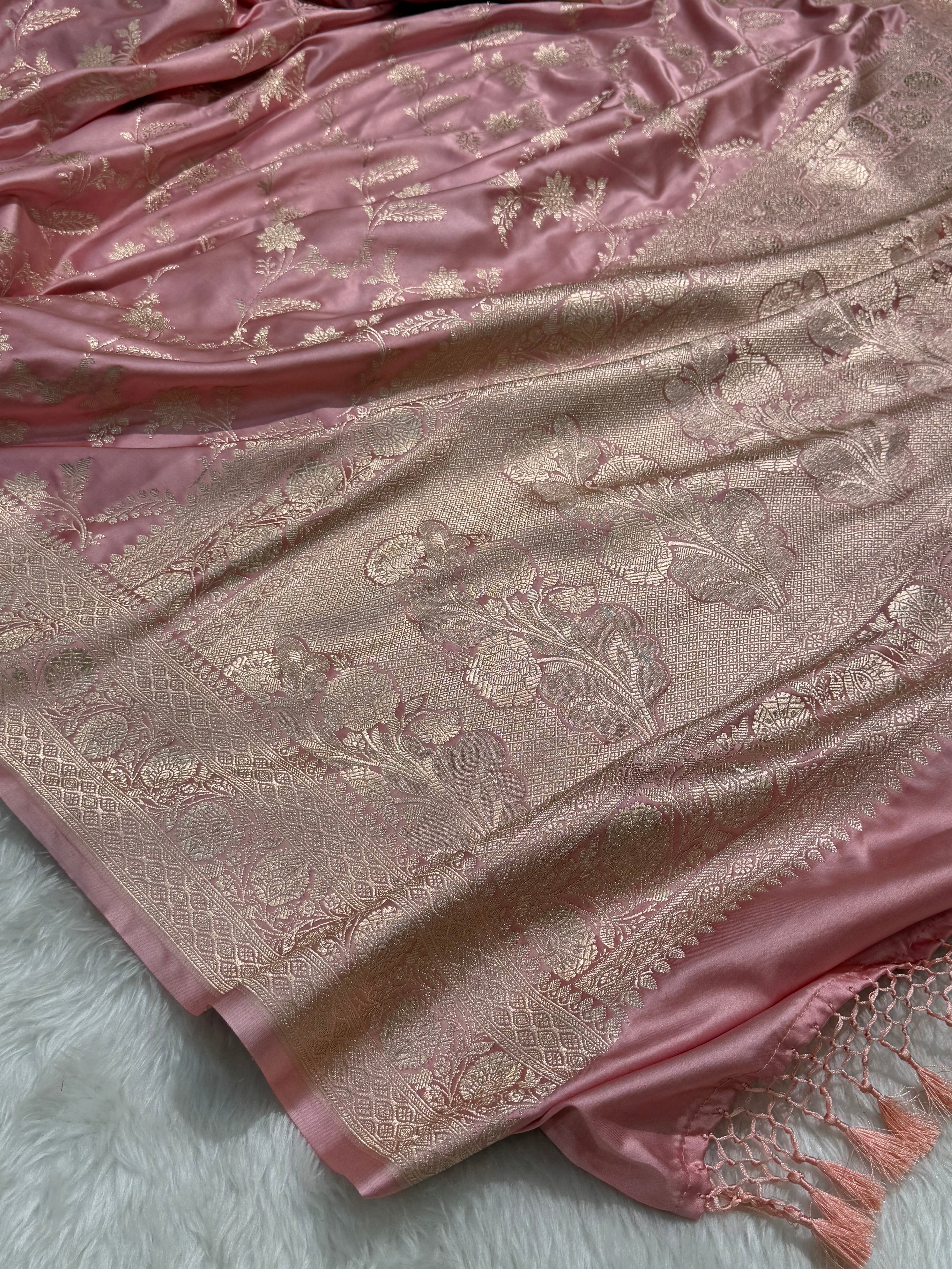 Baby Pink Banarasi Jaal Mashru Silk Saree