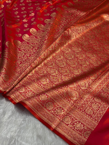Orange Shades Banarasi Satin Silk Saree SS34