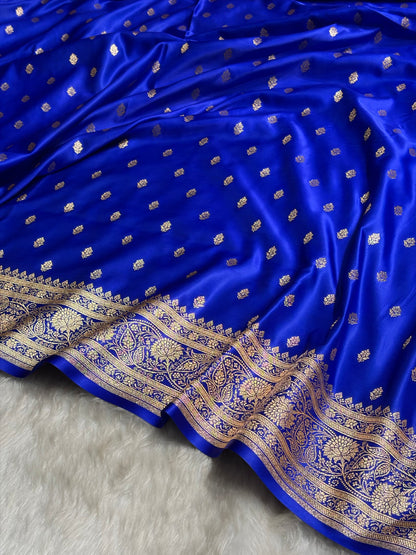 Royal Blue Booti Pattern Satin Katan Silk Saree SK53