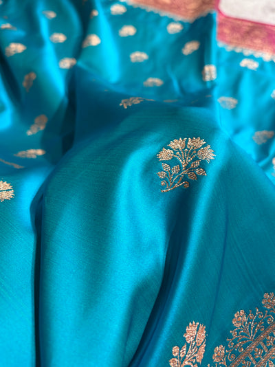 Firozi - Rani Banarasi Boota Katan Silk Saree SKM29