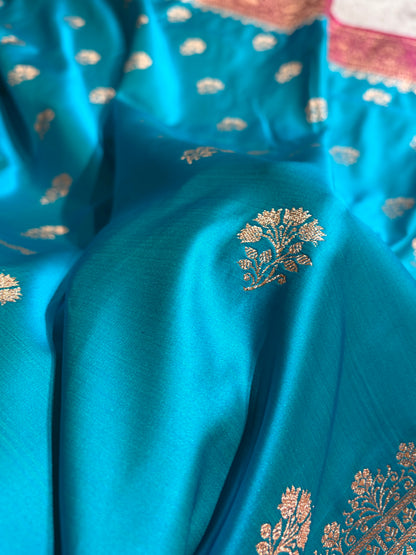 Firozi - Rani Banarasi Boota Katan Silk Saree SKM29