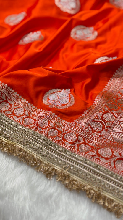 Orange Minakari Boota Mashru Silk Saree with gotta Patti