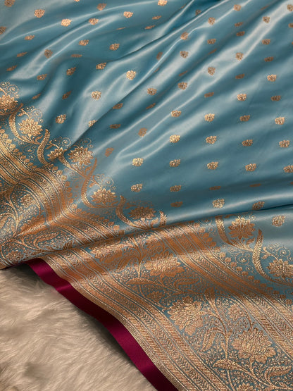 Katan Silk Saree In Sky Blue Shades SK08