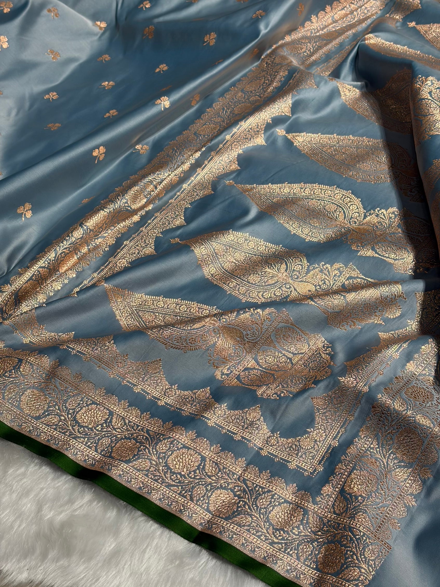 Nile Blue Booti Katan Silk Saree SK09