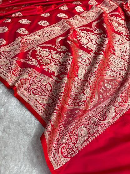 Banarasi Cross Red Shades Banarasi Boota Pattern Floral Mashru Silk Saree MSM-104