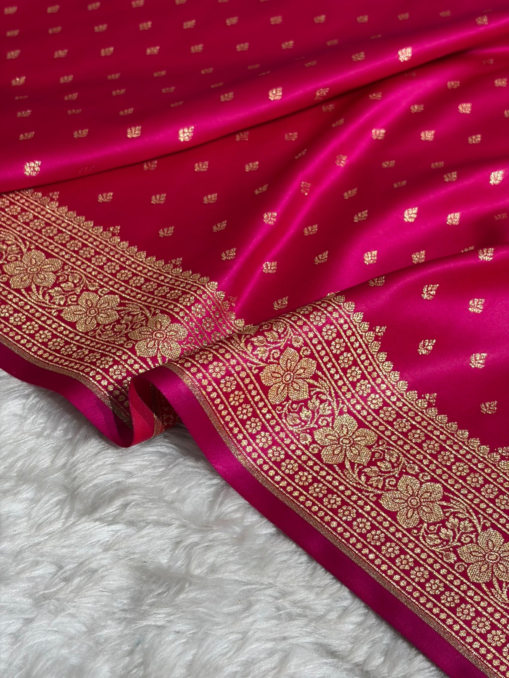 Banarasi Boota Katan Silk Saree In Cross Rani Shades SK04