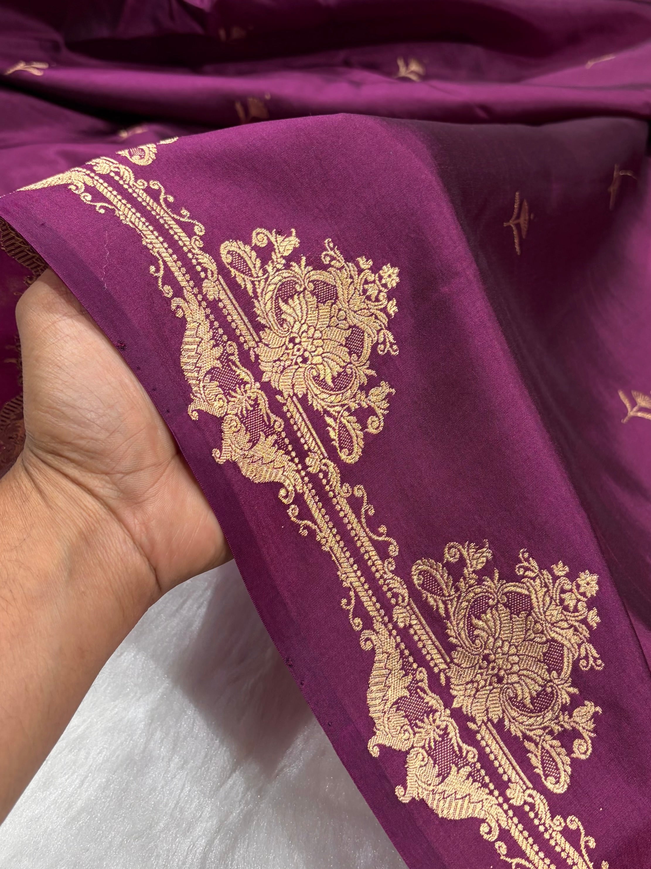 Banarasi Wine Shades Boota Handwoven Pure Paper Silk RM-81