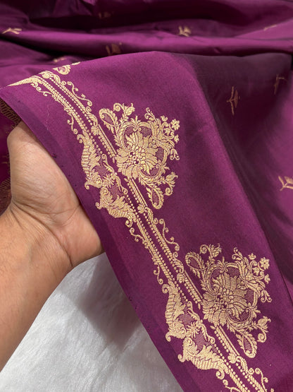 Banarasi Wine Shades Boota Handwoven Pure Paper Silk RM-81