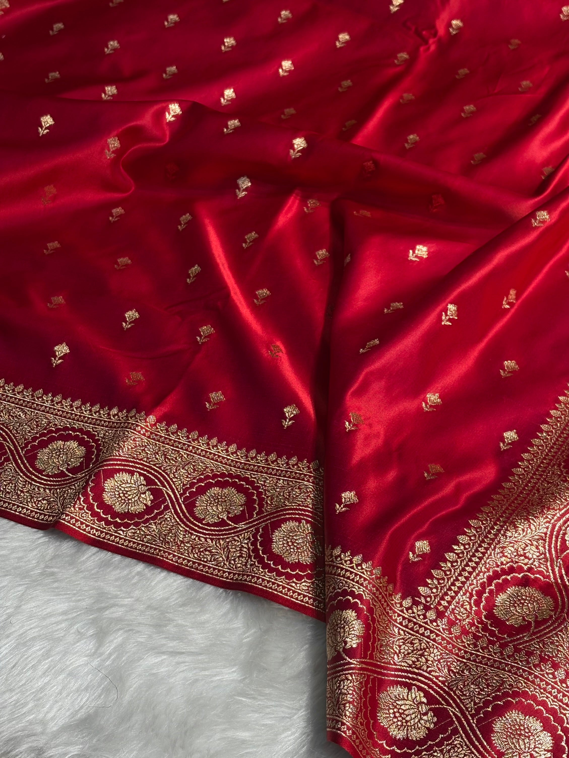 Maroon Booti Pattern Satin Katan Silk Saree SK54