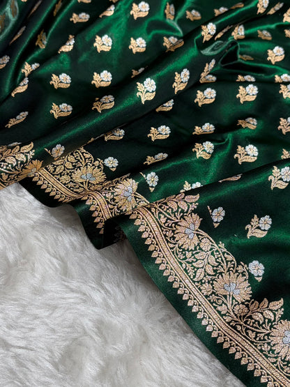 Banarasi Satin Silk Meena Boota in Bottle Green Shades SS38