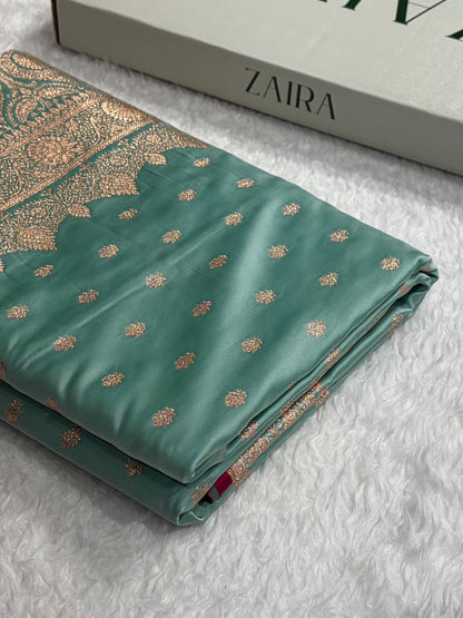 Banarasi Sea Green Booti Katan Silk Saree SK07