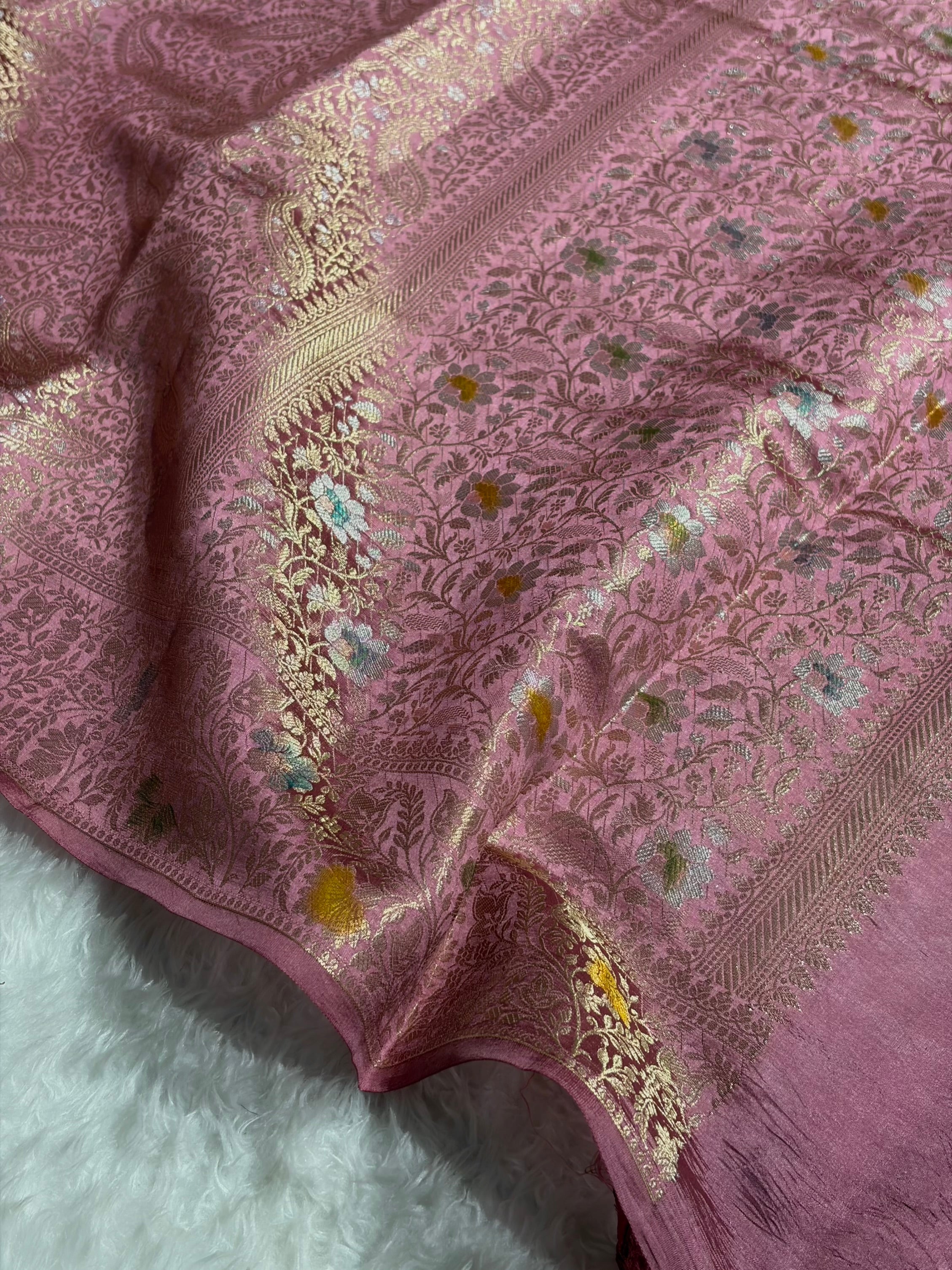 Banarasi Mauve Shade Flower Minakari Brocade Pure Caramel Mango Silk Saree CS-20