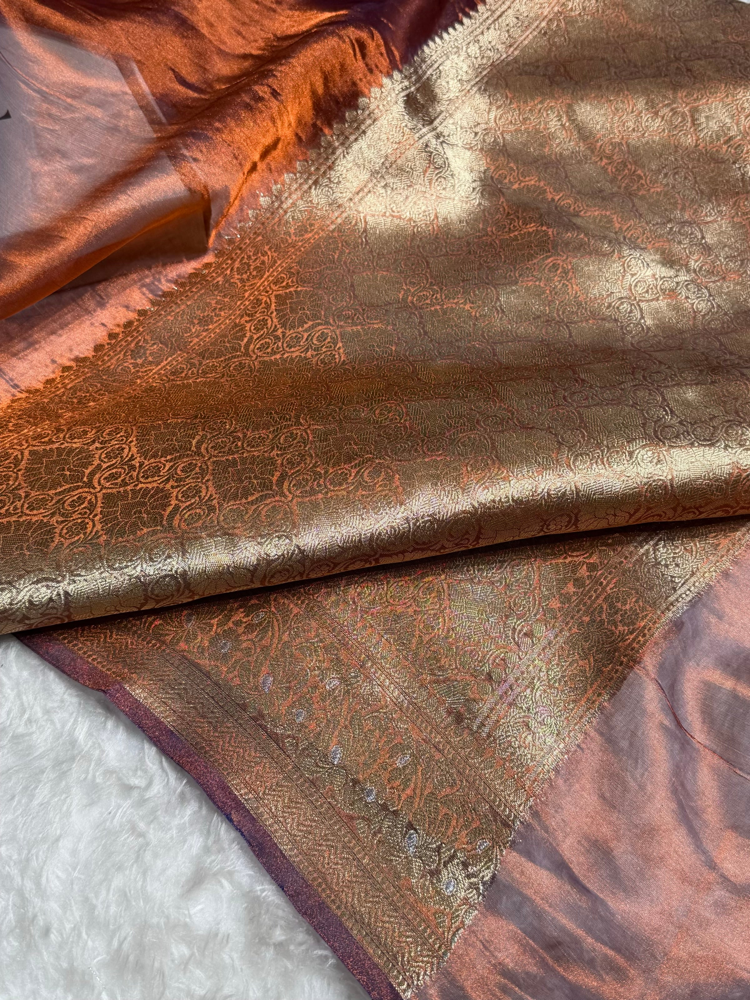 Orange Shades Pure Tissue Silk Saree with Brocade Blouse PT-31