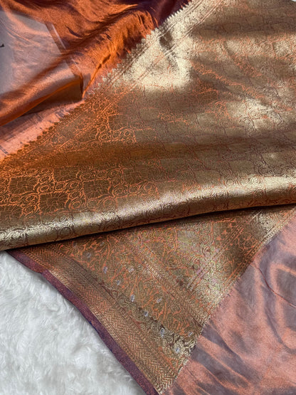 Orange Shades Pure Tissue Silk Saree with Brocade Blouse PT-31