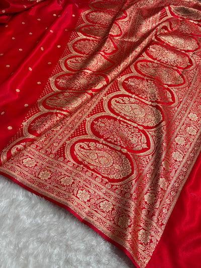 Satin Silk Saree Banarasi Booti in Red Shades SS29