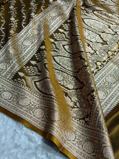 Satin Silk Cross Pattern in Mahndi Shades SS37