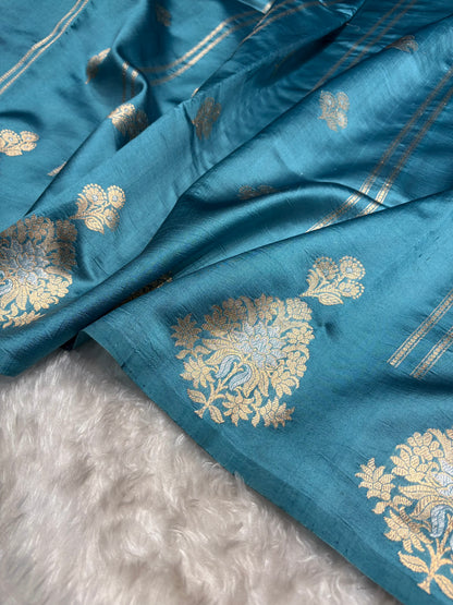 Sky Blue Shades Banarasi Handwoven Pure Paper Katan Silk  RM-66