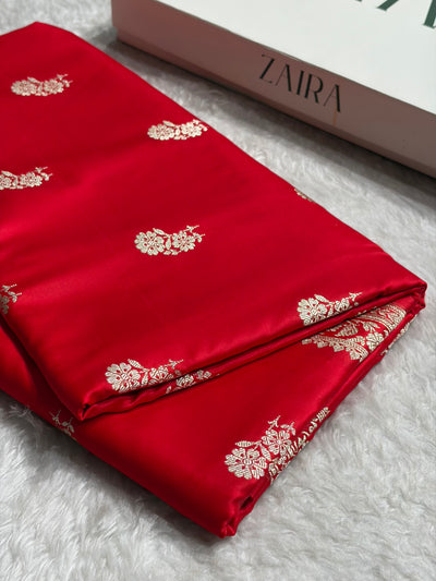 Red Shade With Booti Pattern Mashru Silk Saree