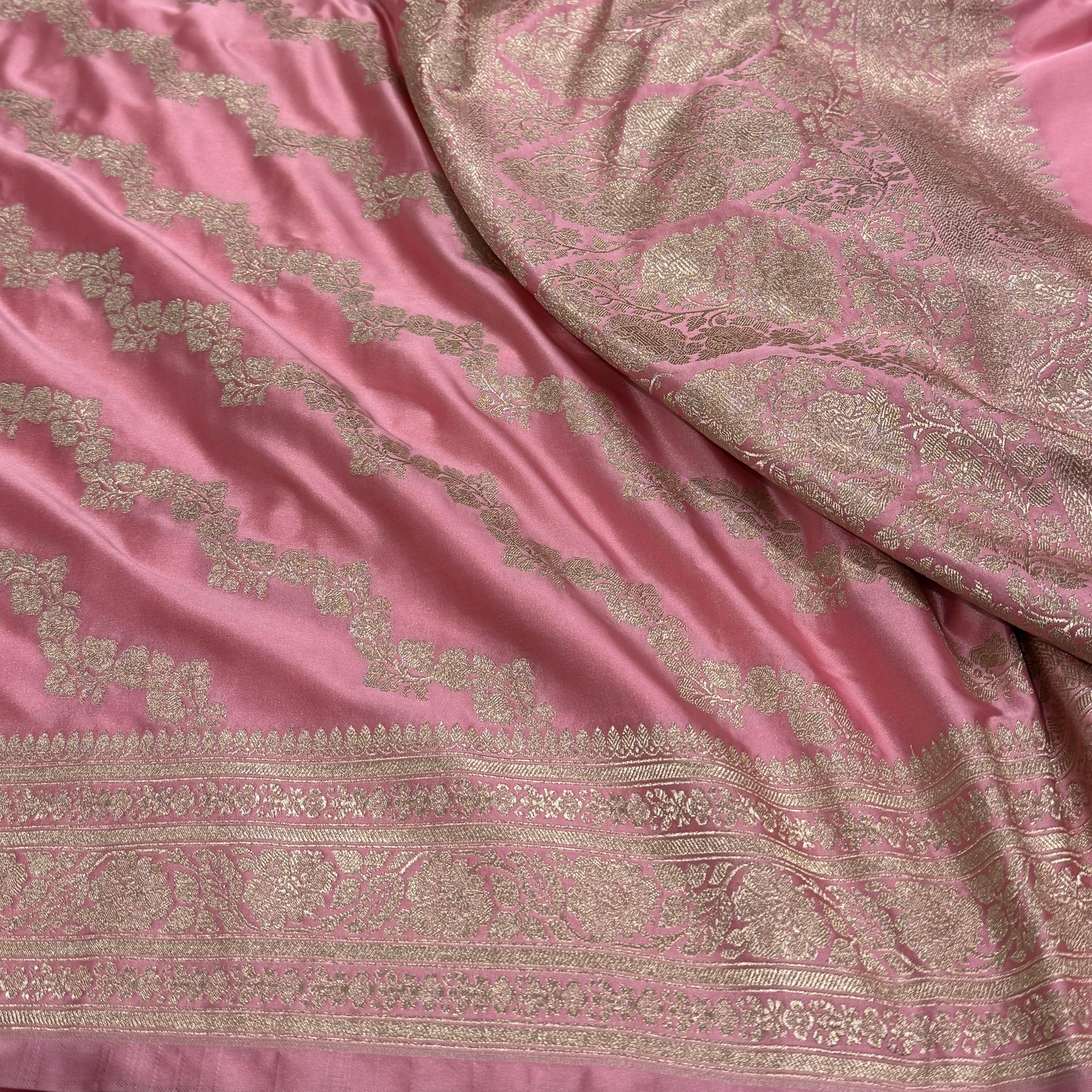 Baby Pink Mashru Silk Cross