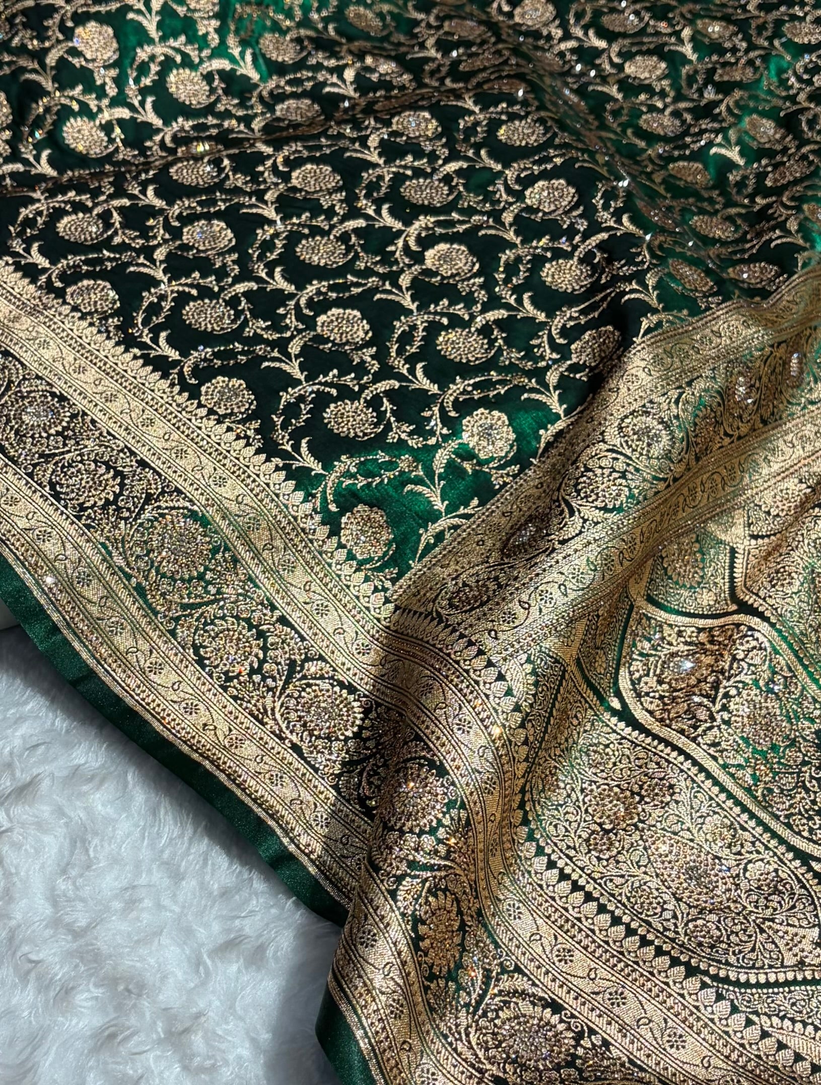 Banarasi Bridal Bottle Green  Jaal with Swarovski Stone BSS13 (E)