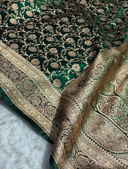 Banarasi Bridal Bottle Green  Jaal with Swarovski Stone BSS13 (E)