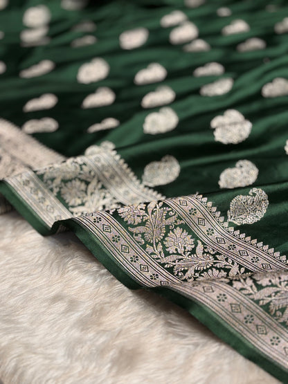 Dark Bottle Green Shades Minakari Motif Mashru Silk Saree MS09