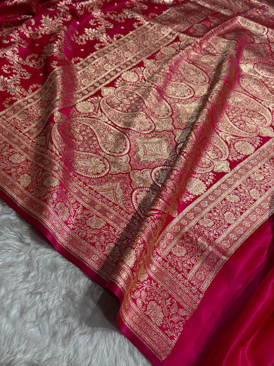 Cross Rani Shades Jaal Pattern Banarasi Satin Silk Saree SS49