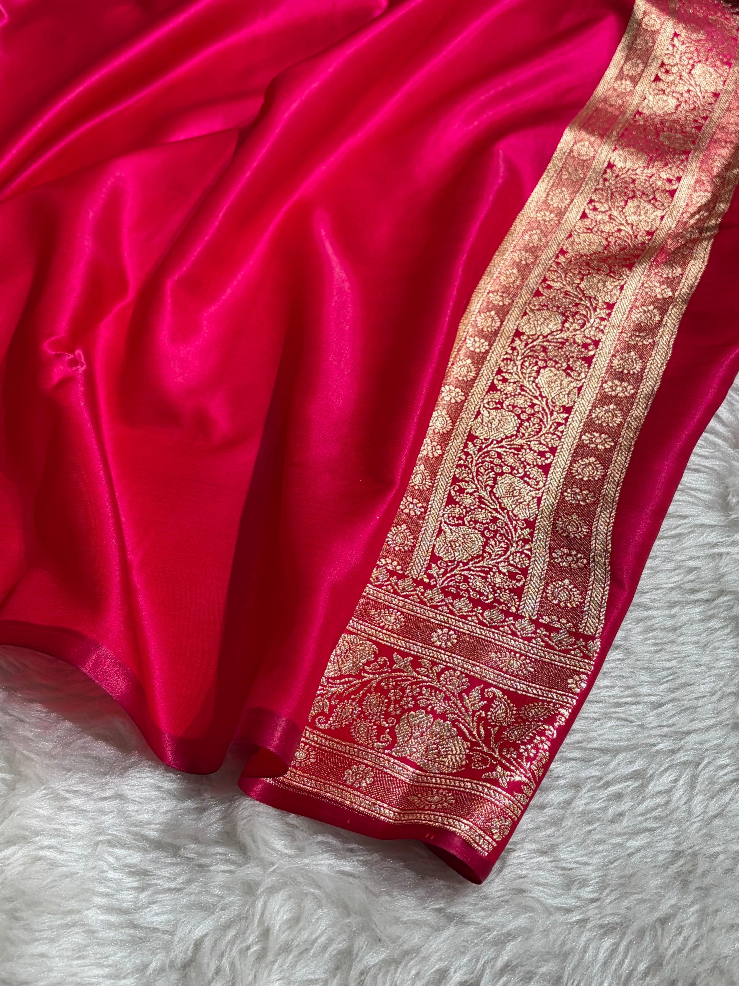 Banarasi Rani Shades Cross Pattern Banarasi Satin Silk Saree SS51