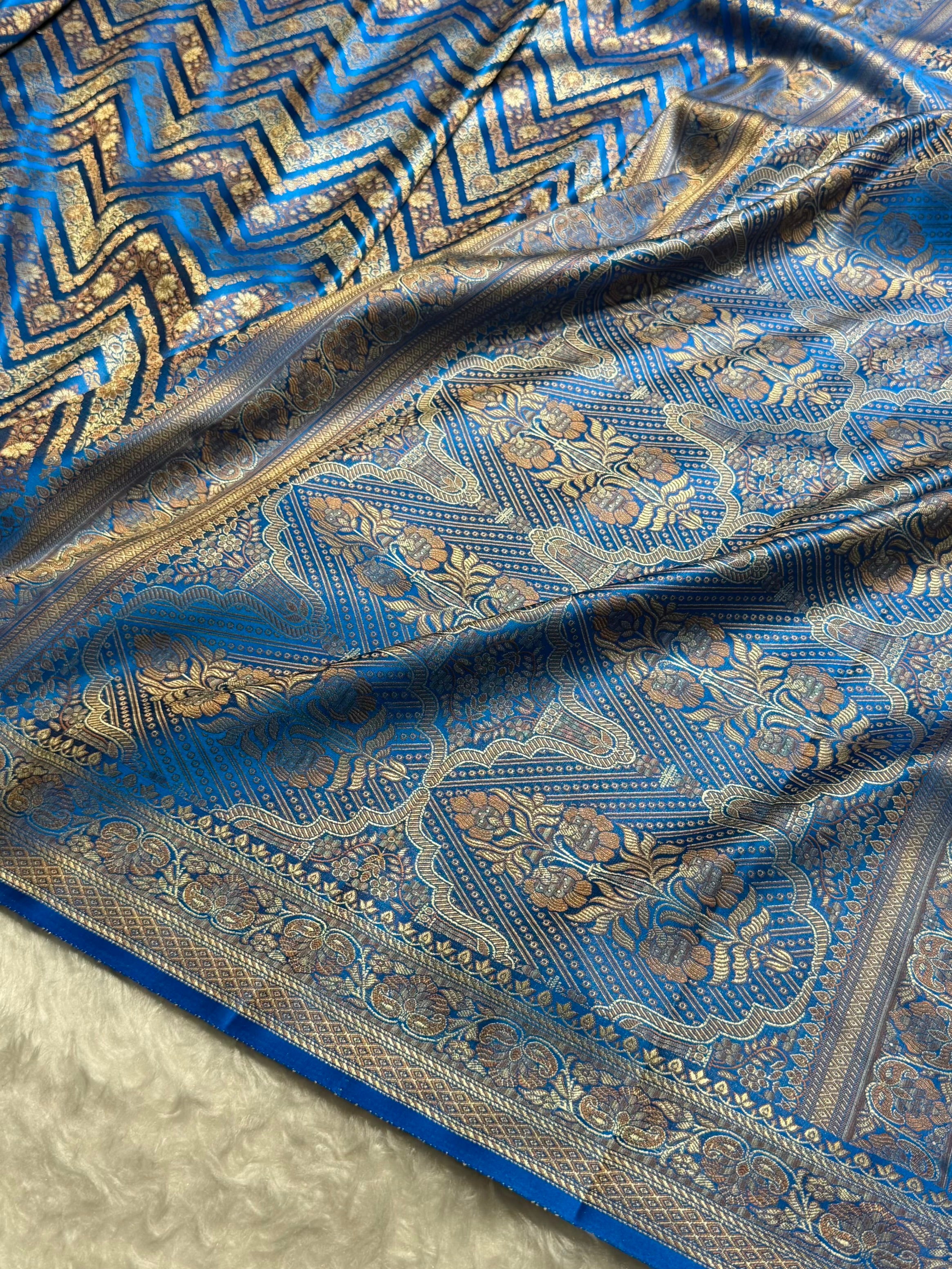 Firozi Jamawar Tanchoi With Minakari Jaal Katan Silk Saree SKTM-26