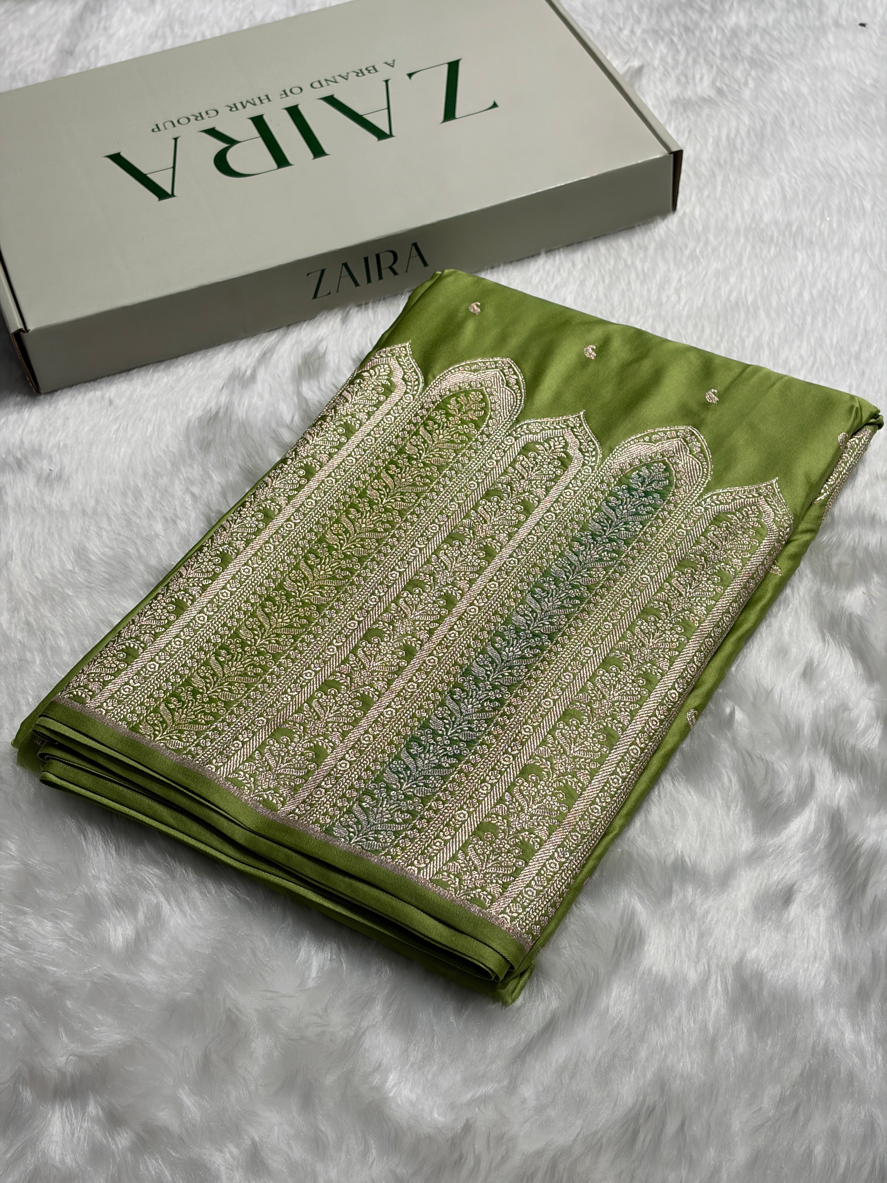 Skirt Border Pista Green Minakari Mashru Silk Saree MS13