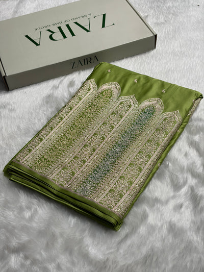 Skirt Border Pista Green Minakari Mashru Silk Saree MCS13