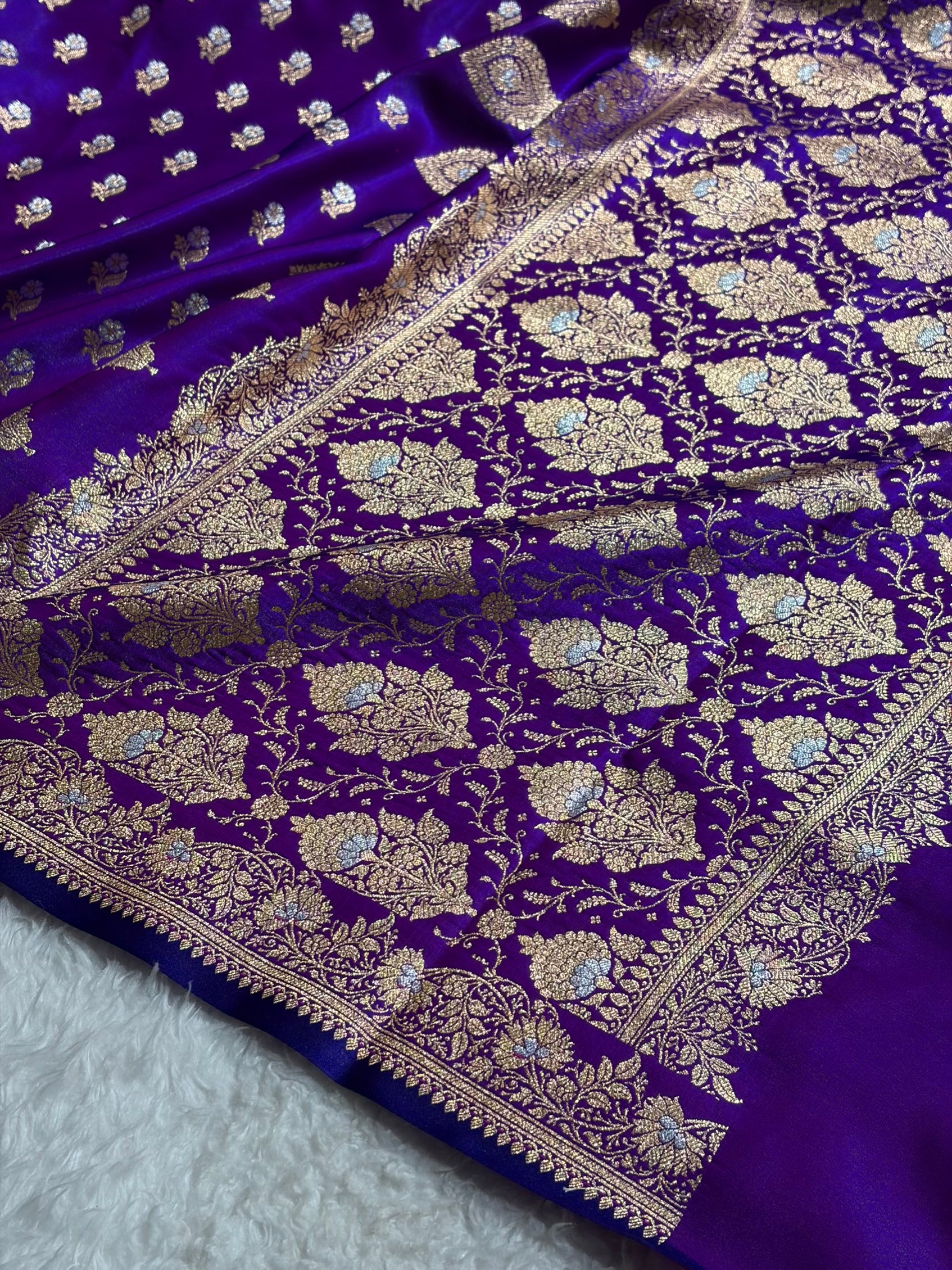 Banarasi Satin Silk Meena Boota in Purple Shades SS38