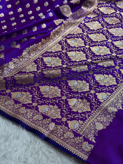 Banarasi Satin Silk Meena Boota in Purple Shades SS38