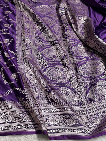 Banarasi Purple Mashru Silk Saree Jaal