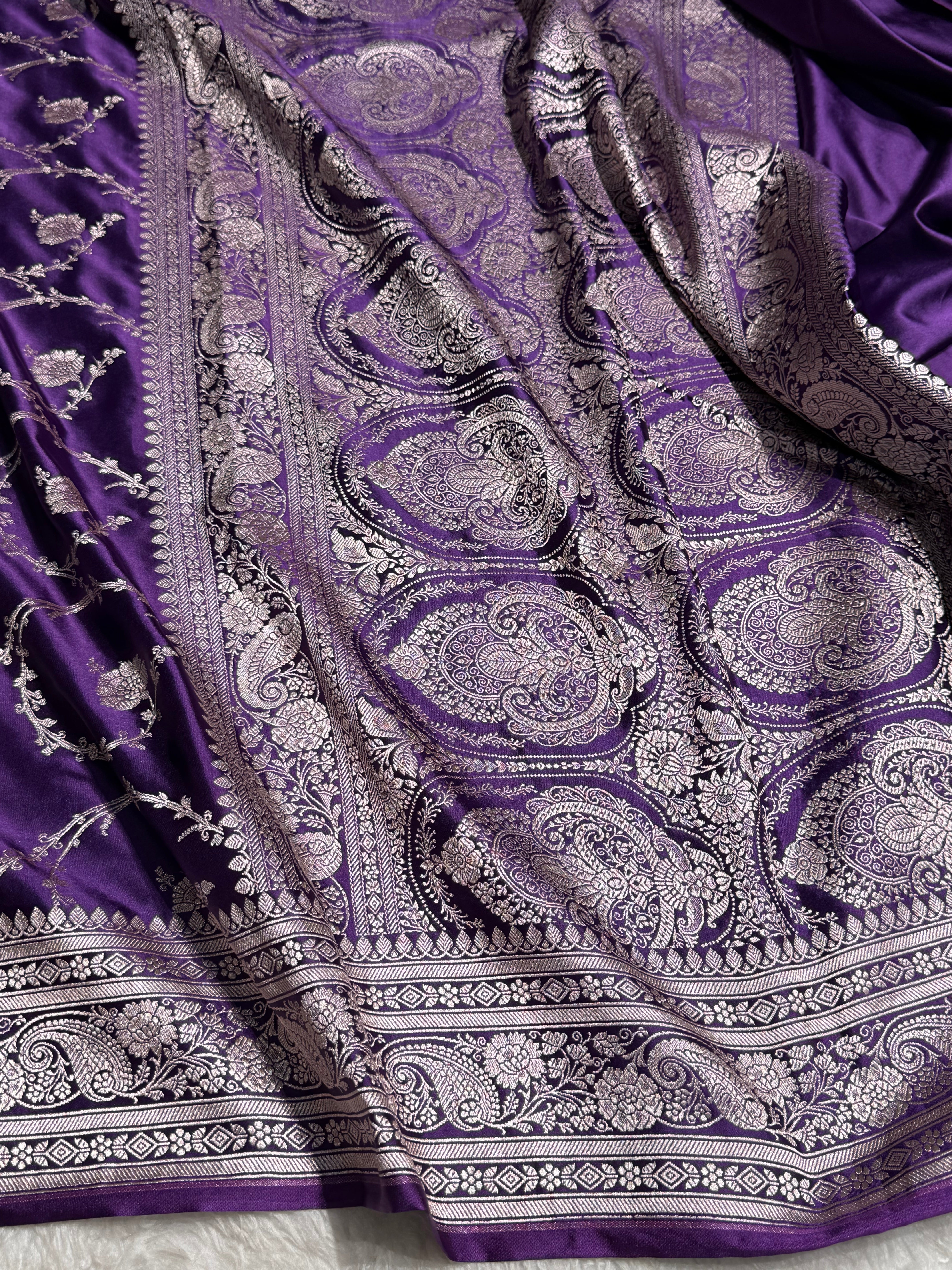 Banarasi Purple Mashru Silk Saree Jaal