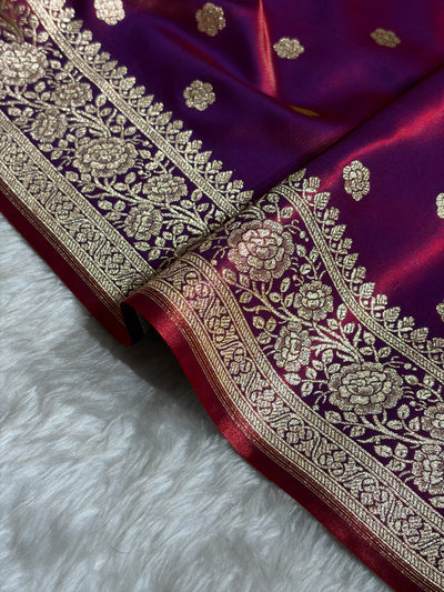 Banarasi Magentic Red Shades Booti Pattern Banarasi Satin Silk Saree SS63