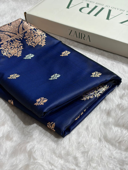 Peacock Shades Banarasi With Floral Border Mashru Silk Saree MSM-126