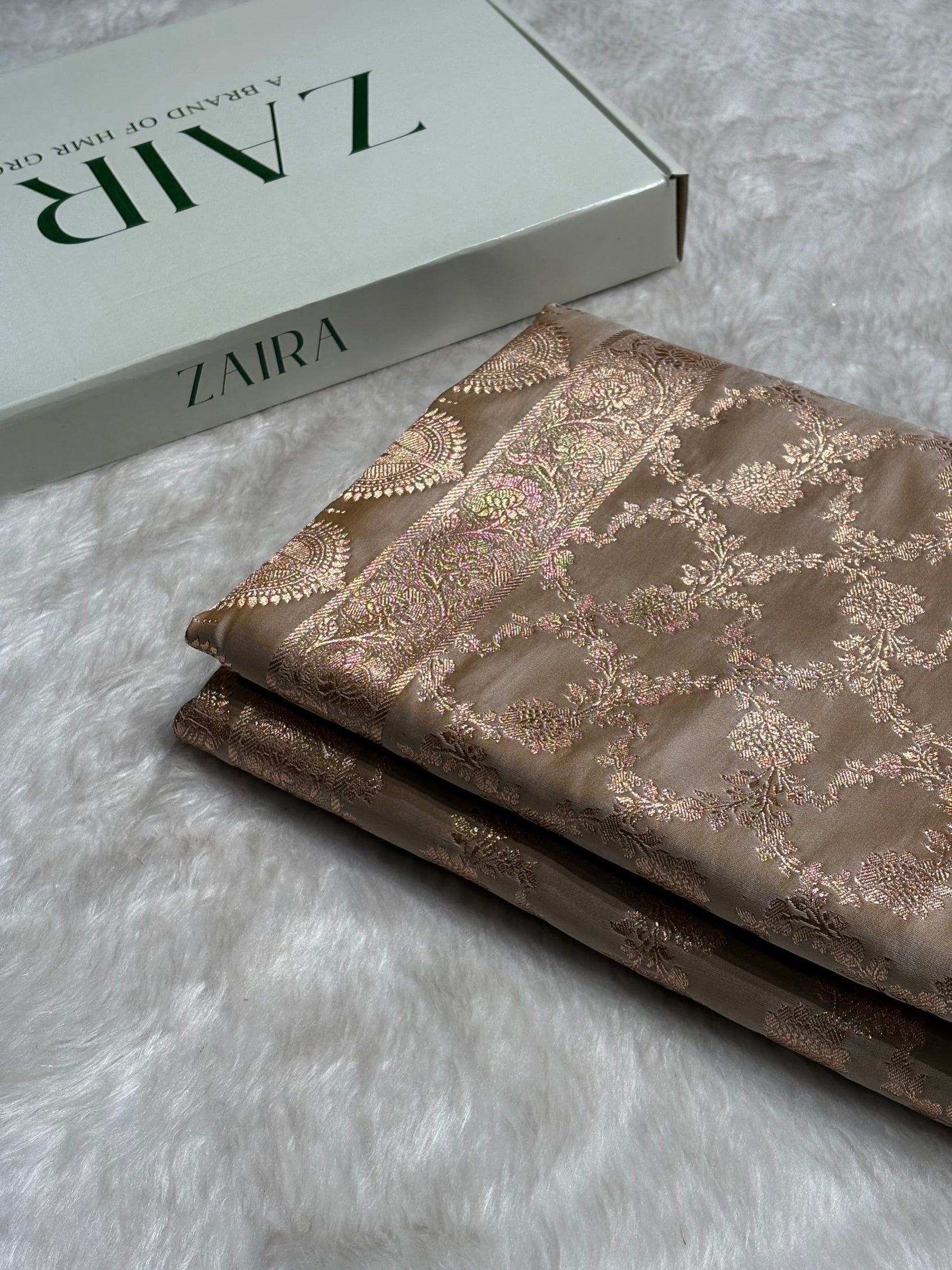 Dusty Peach Jaal Pattern Satin Katan Silk Saree SK25