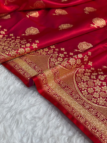 Banarasi Satin Katan Saree With Boota in Cross Red Shades SK111