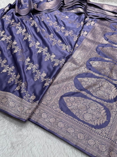 English Lavender Banarasi Cross Mashru Silk Saree MCS01