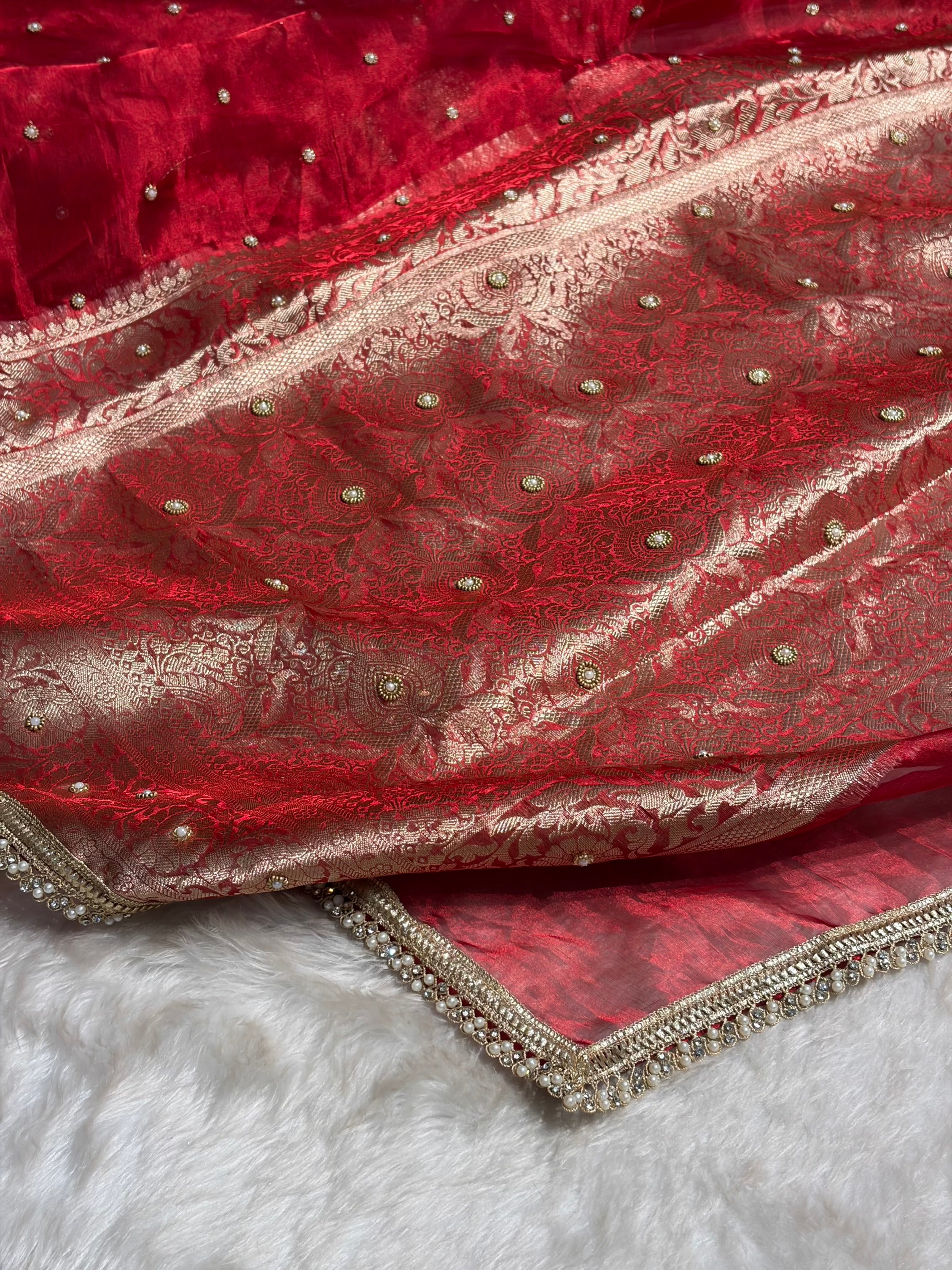 Red Shade Pure Tissue Silk Saree with Gota Patti PTGP-17