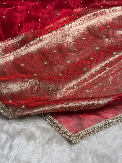 Red Shade Pure Tissue Silk Saree with Gota Patti PTGP-17